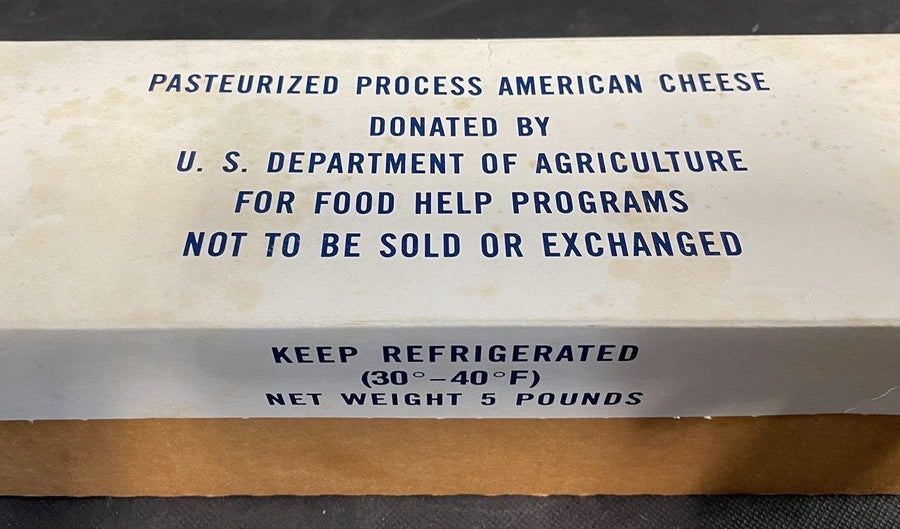 Vintage Pasteurized American Cheese US Dept of Agriculture Food Help Program Box