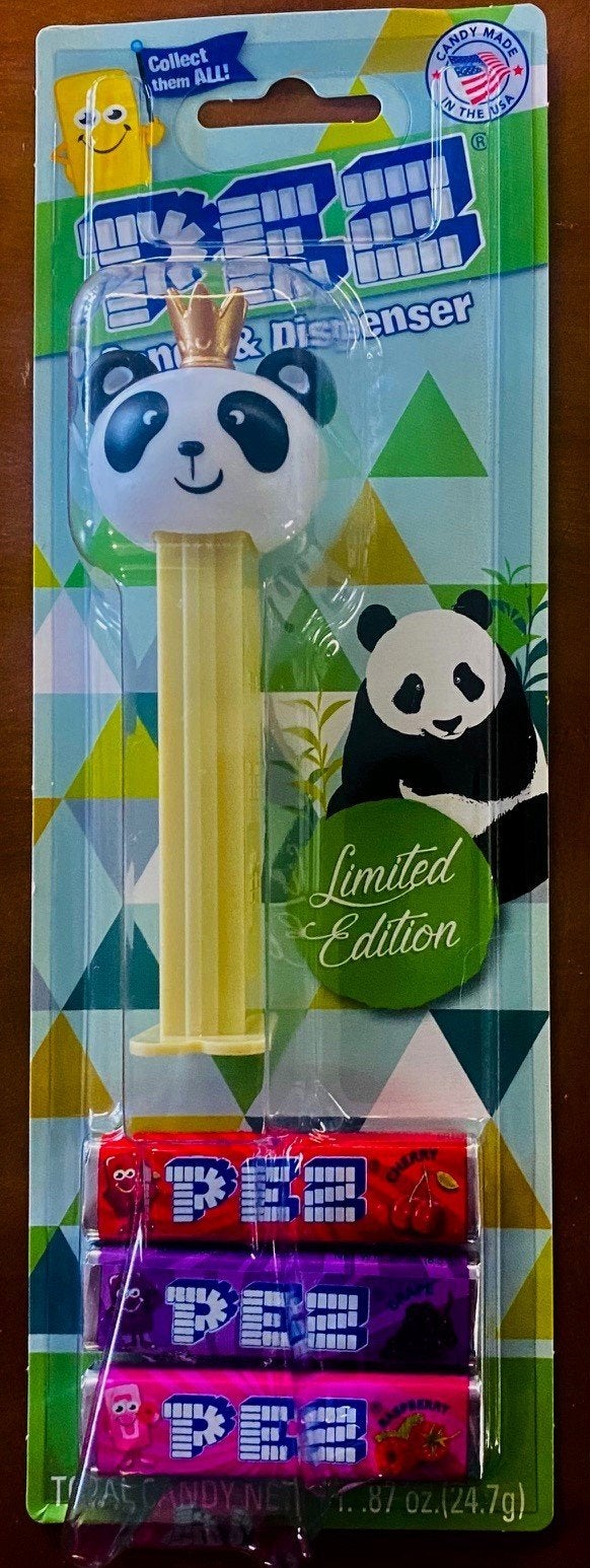 Limited Retired Pez Panda w/ Crown USA Issue on Card w/ Candy