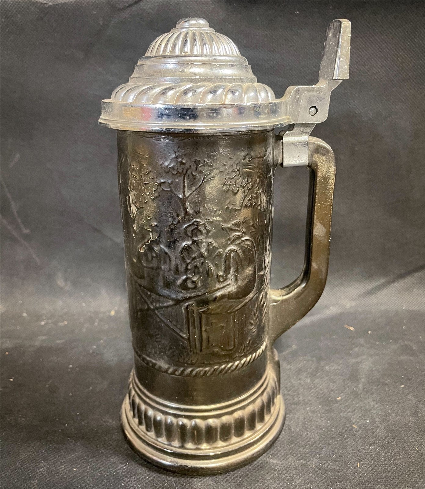 Nova Lidded Beer Stein Mug Heavy Silver Metal Overlay on Glass