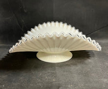 Load image into Gallery viewer, Vintage Fenton Silver Crested Ruffled Milk Glass Pedestal Art