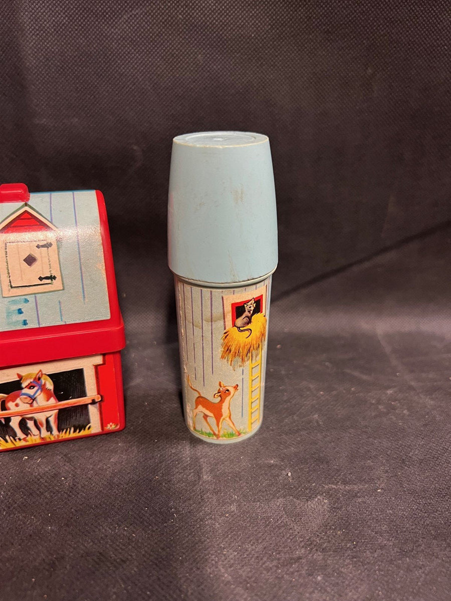 Vintage 1962 Fisher Price Barn Lunch Box and Silo Thermos
