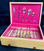 53 Piece 1847 Rogers Flare MCM Silverware Set Rare Blonde Case and Box