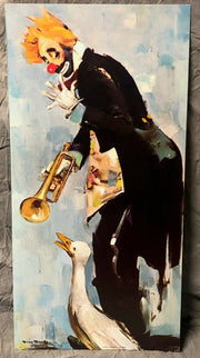 Vintage Rico Tomaso Clown w/Trumpet w/ Goose Litho on Card Brush Texture