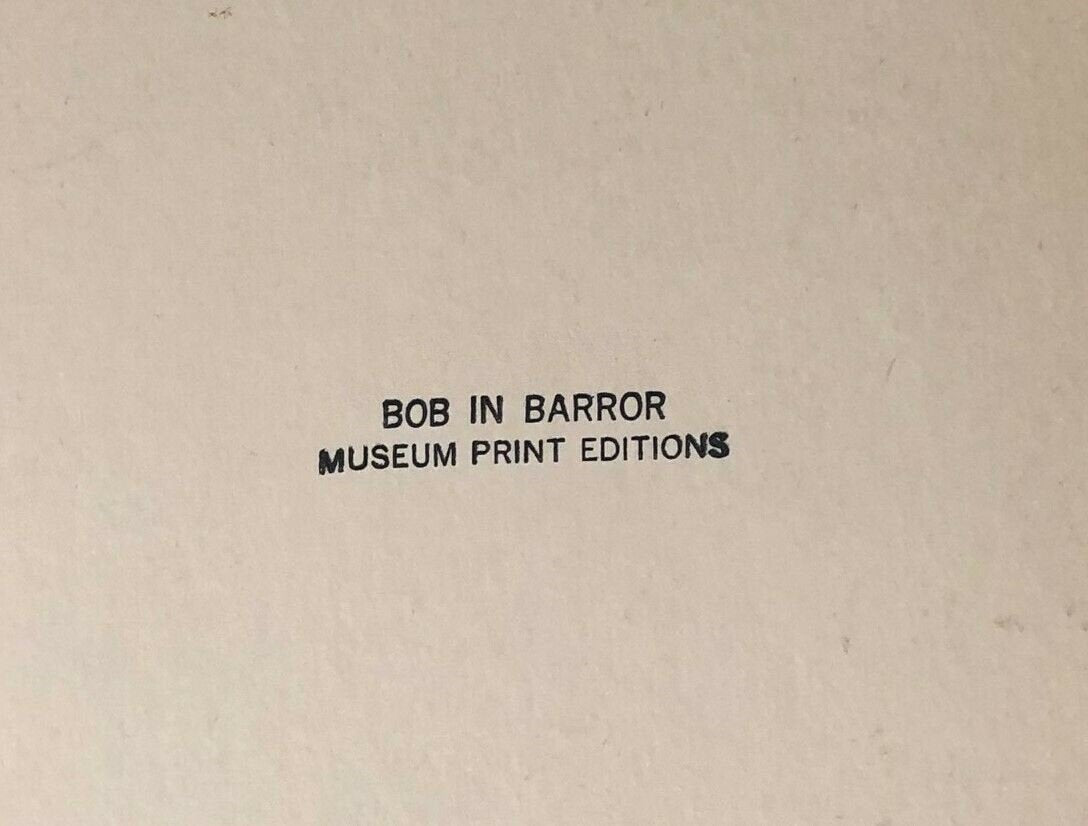 Vintage MCM Michael T Bob in Barrel Big Eyes Litho on Card Brush Texture