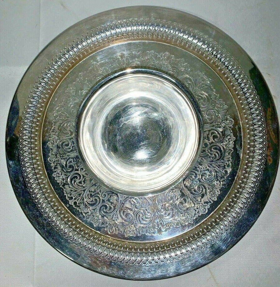 MCM Vintage Stainless Steel Etched Silver Dip Bowl & Platter Tray