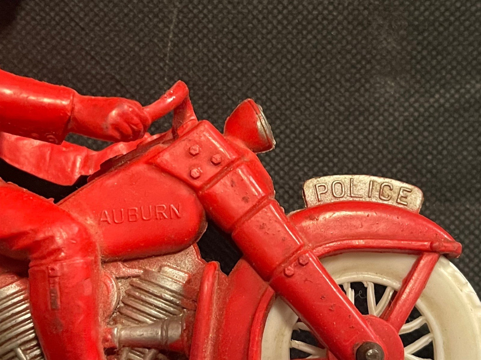 Vintage 1950's Rubber Auburn Police Motorcycle Policeman Toys Red and Blue
