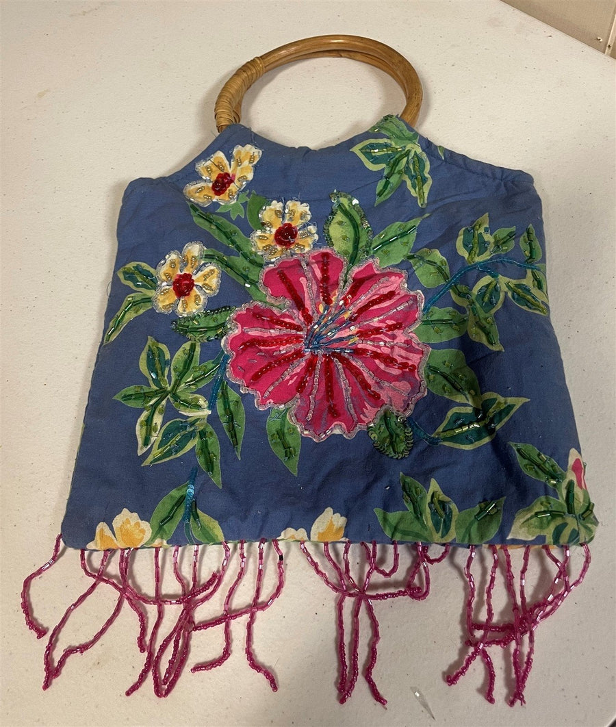 Retro Boho Flower Pattern Beaded Handbag Made in India