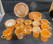 Vintage 21 Piece Fire King Peach Luster Dinnerware Set Creamer Sugar Cups Plates