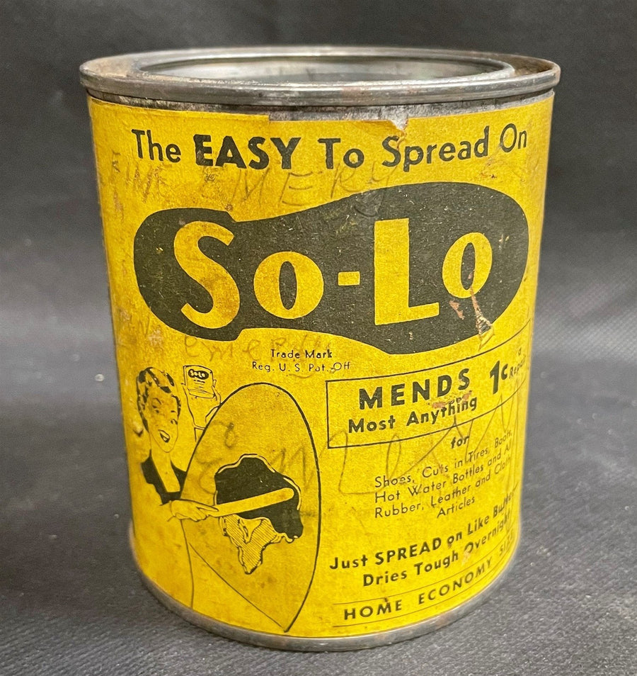 Antique So-Lo Blue Bond Cement Metal Tin Vintage Advertising Can