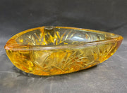Vintage Amber Glass Hobstar Cut Triangular 7" Thick Glass Ashtray Trinket Dish