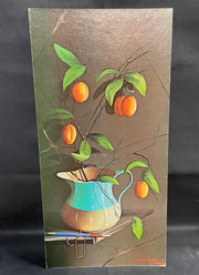 Vintage MCM Alfano Dardari Apricots on Shelf Lithograph Painting