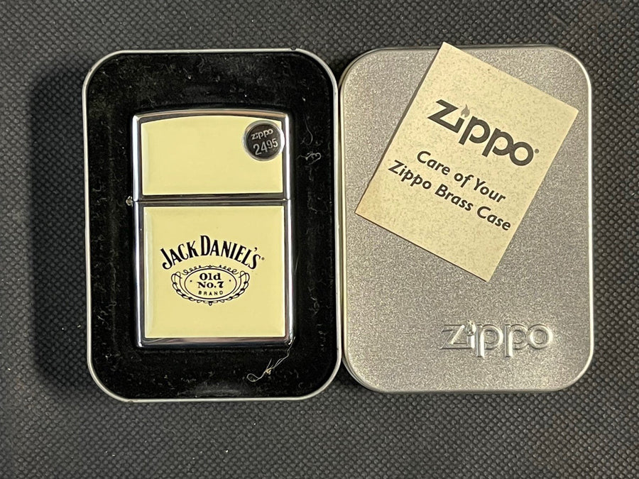 Vintage Jack Daniels Old No. 7 Brand White and Silver Unused Zippo Lighter w Box