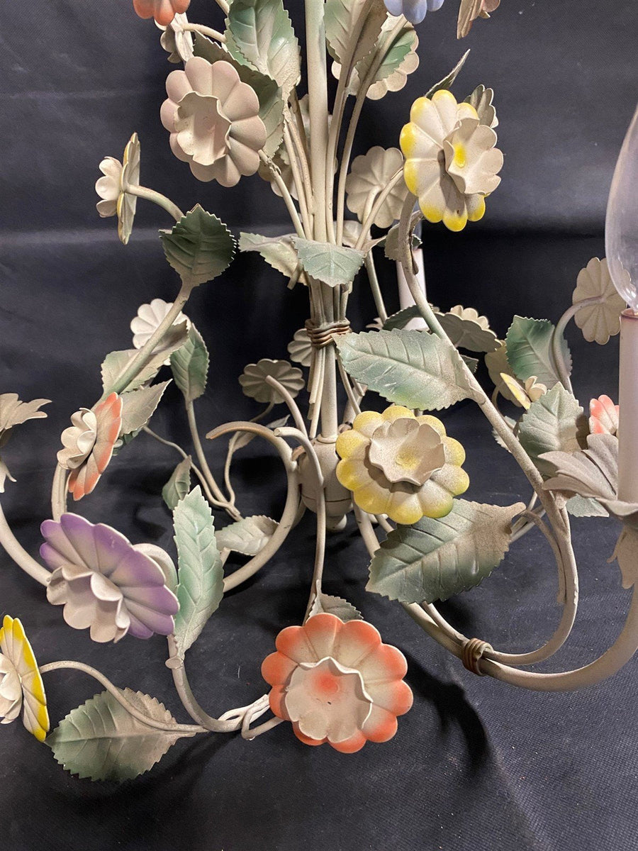 Retro 1970s Colorful Floral Hanging Vintage Candelabra Chandelier