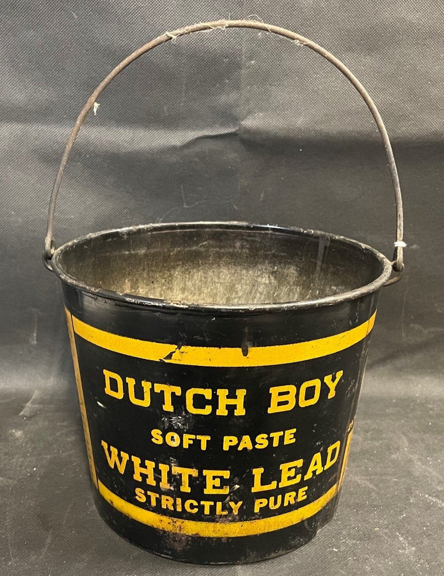 Antique Dutch Boy White Lead All Purpose Soft Paste Metal Tin Advertising Pail