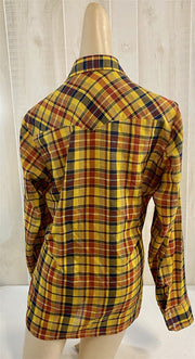 Vintage Put On Shop Yellow / Red / Blue Plaid Shirt w / Pearlized Snaps Size M