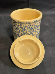 Vintage Robinson Ransbottom Roseville Pottery Lidded Spongeware 1 Qt High Jar