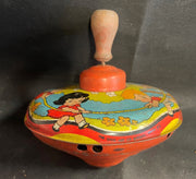 Antique Bryan Ohio Art Company Spinning Top Toy Wooden Handle