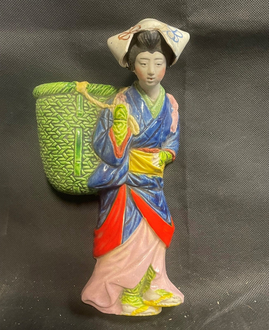 Vintage Mid Century Porcelain Geisha Wall Pocket Planter Japan
