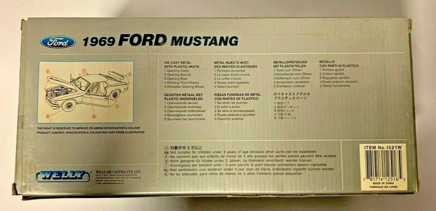 Vintage Welly Black & Yellow 1969 Ford Mustang 1/18 Scale Unopened Box