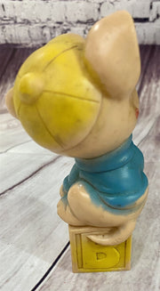 Vintage Rubber Squeaky Dog on a Block Toy