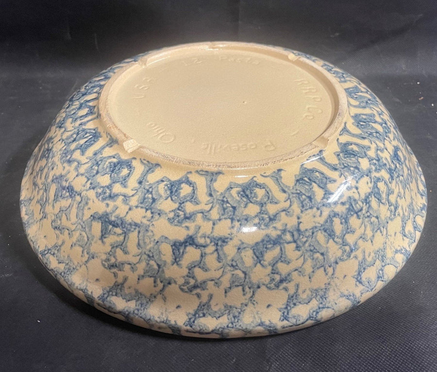 Vintage Roseville Ohio USA Pottery Spongeware Serving Pasta Bowl Stoneware