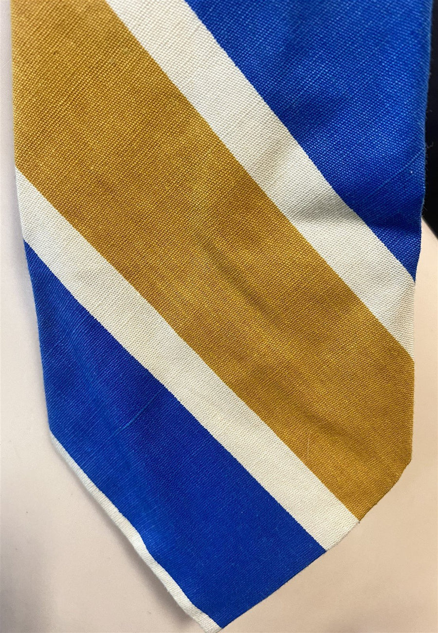 1940s - 50s Vintage Poly / Cotton Blend Yellow, Blue and White Striped Necktie