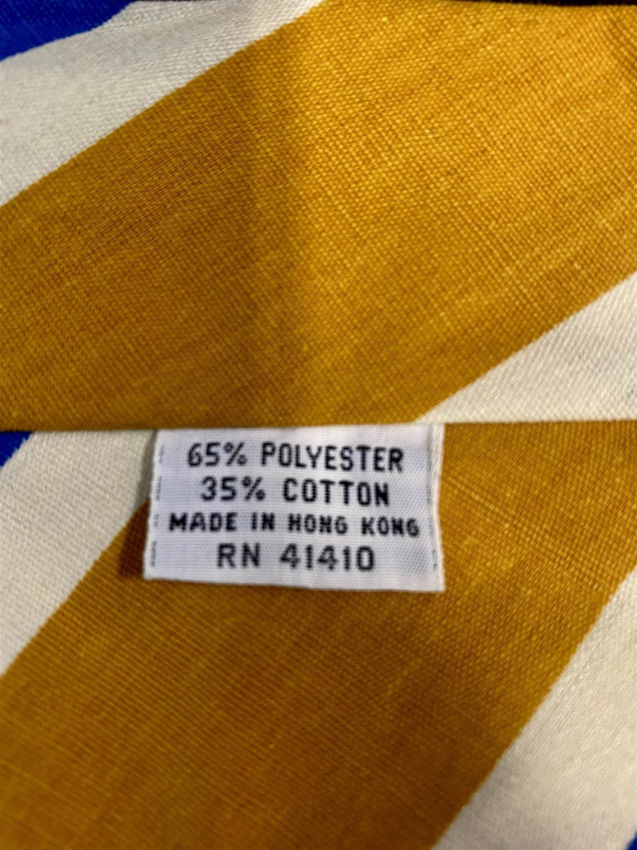 1940s - 50s Vintage Poly / Cotton Blend Yellow, Blue and White Striped Necktie