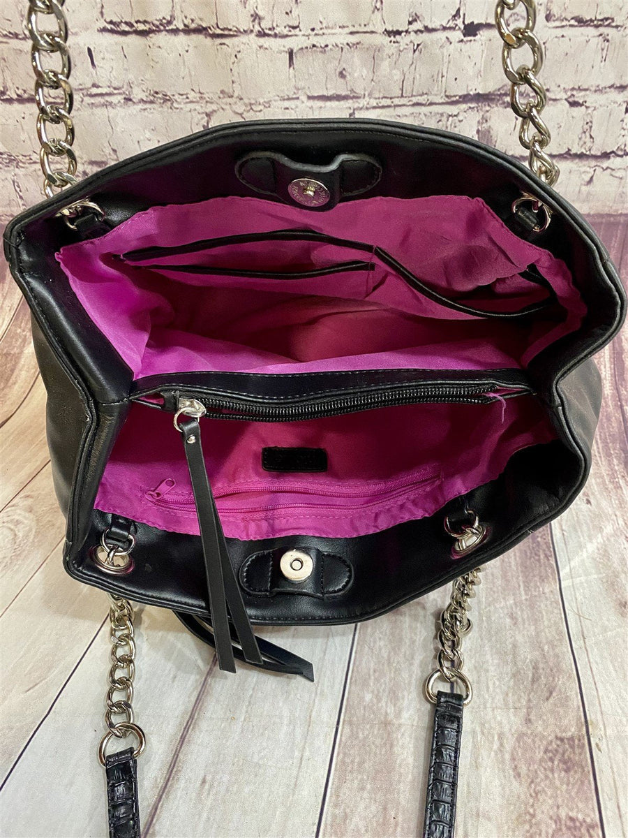 Black Vintage Leather and Snake Skin Nicole Miller Handbag Purse