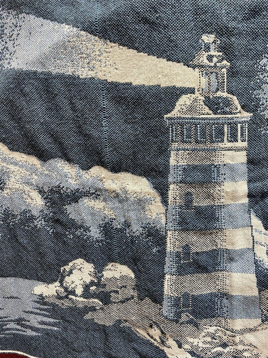 100% Acrylic Holiday Themed Lighthouse Under a Full Moon Fringed Throw Blanket