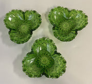 Three Emerald Green Antique Clover / Shamrock EAPG Glass Berry / Nut Bowls