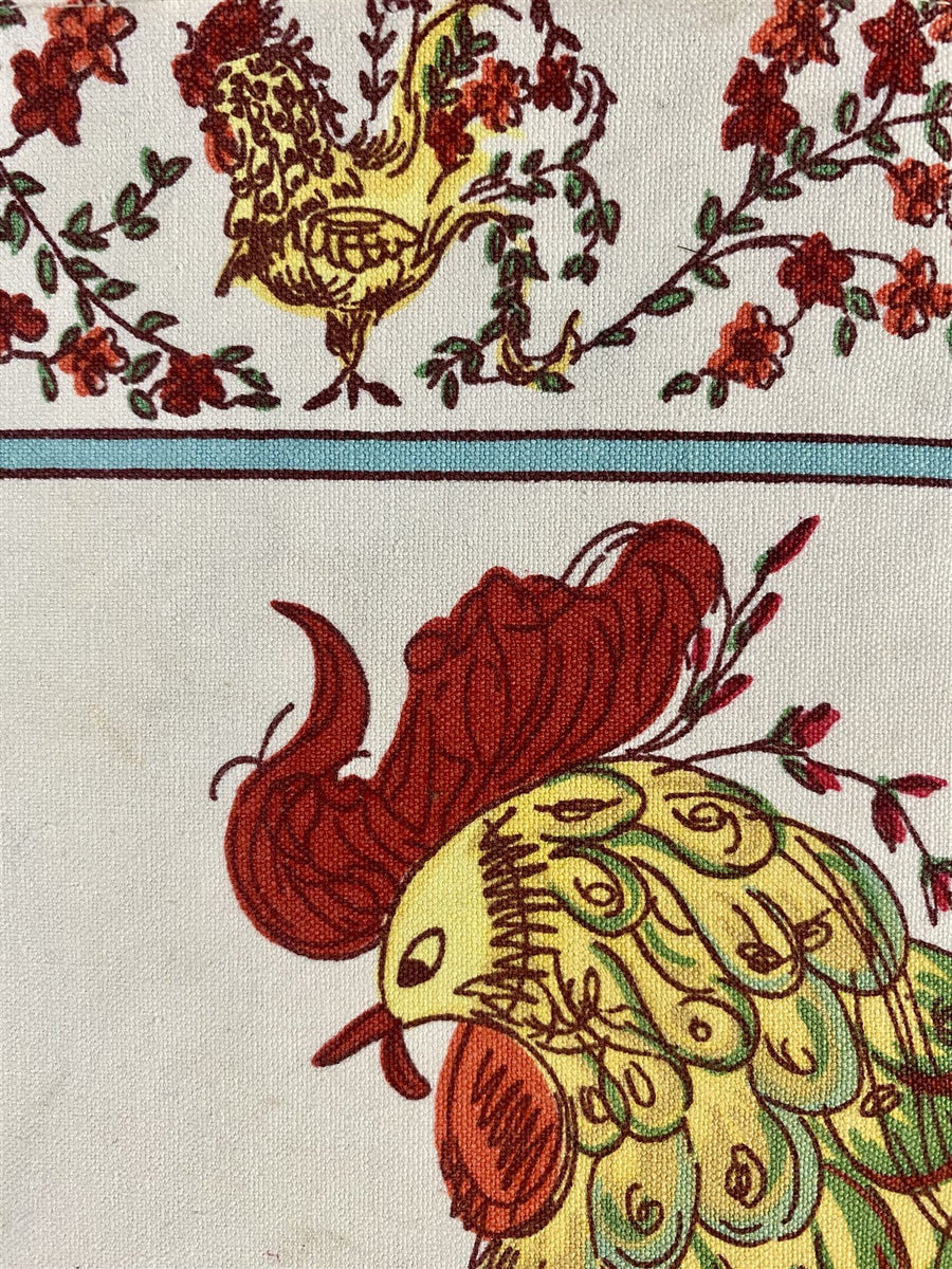 Pair of Mid Century Cloth Farmhouse Theme Colorful Rooster w/ Flowers Placemats