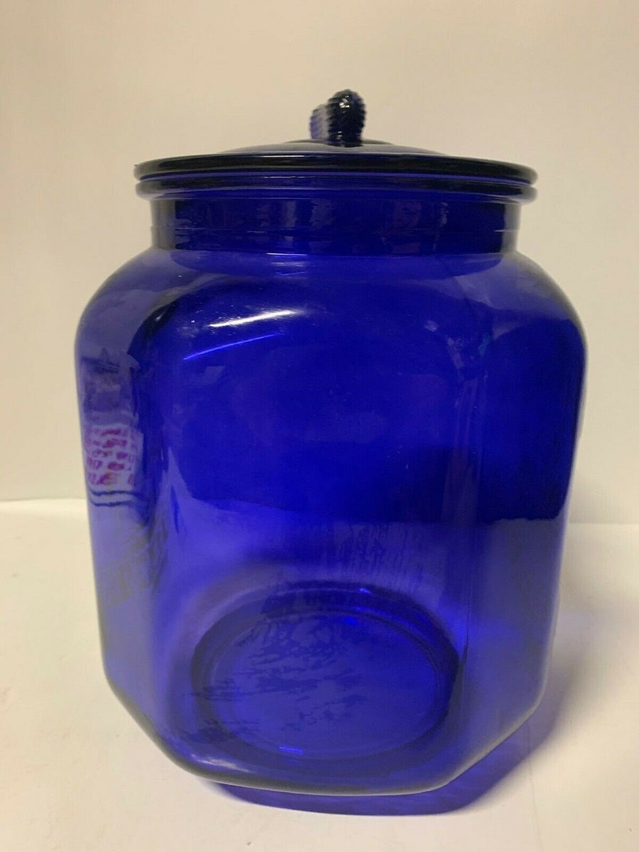 Vintage Peanut Salted Peanuts Cobalt Blue Glass Jar Planters Man