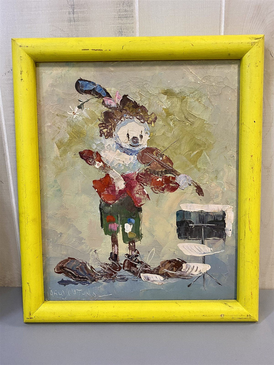 Framed Vintage Pablo Matania Clown Playing Fiddle Violin Painting Ready to Hang