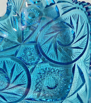 1960s Era RARE Blue Kemple McKee Glass Aztec Pattern Heart Shape Sawtooth Dish