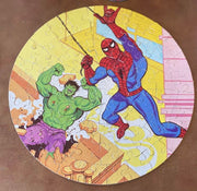RARE Spiderman W/ Hulk 1974 Marvel Comics Group 12" Round Jigsaw Puzzle 75pc