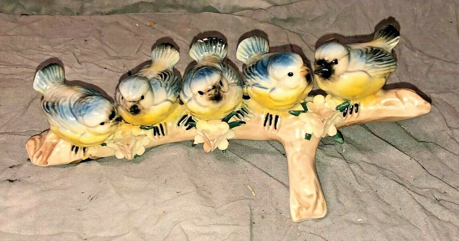 Vintage Signed Capodimonte Porcelain Small Bluebirds on Branch Flowers w Sticker