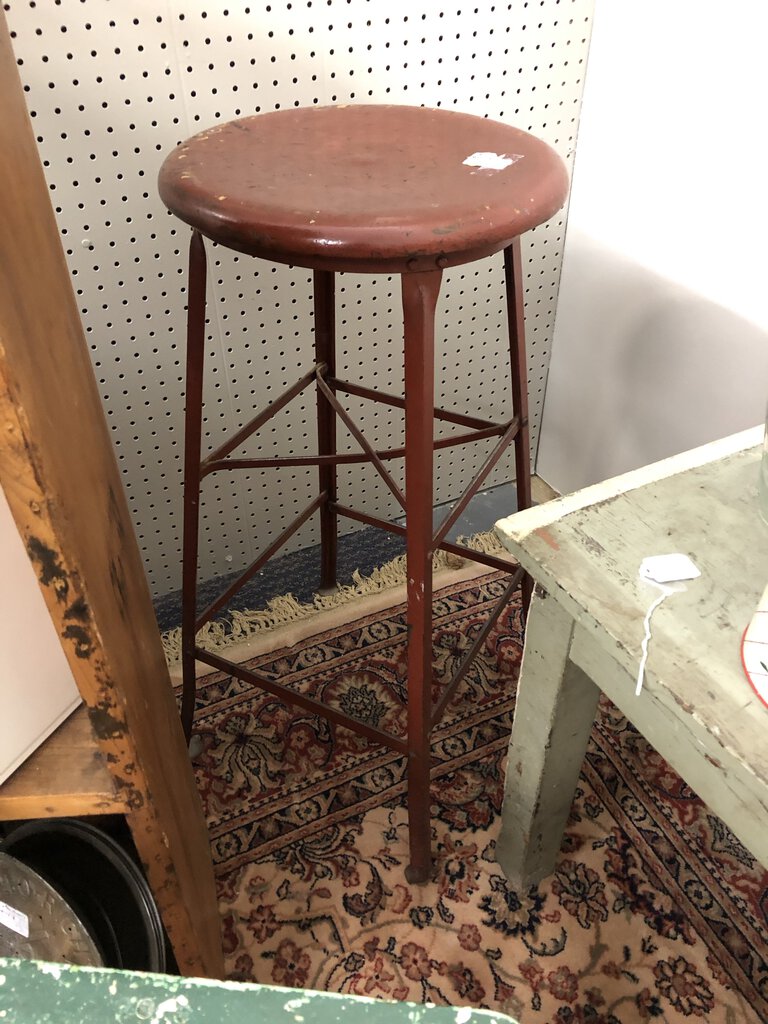 Tall Vintage Red Metal Stool